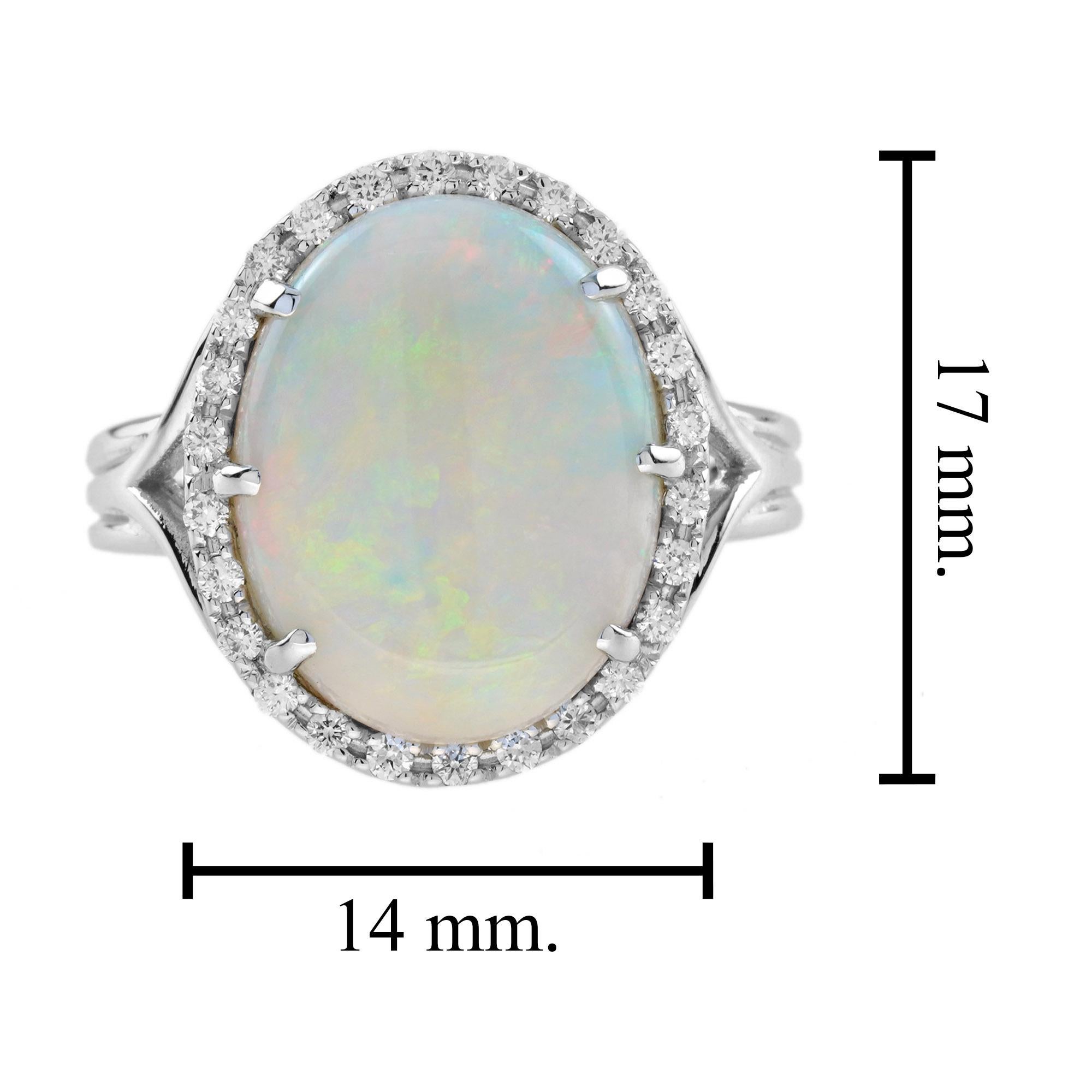 4.22 Ct. Opal and Diamond Vintage Style Cocktail Ring in 18K White Gold For Sale 2