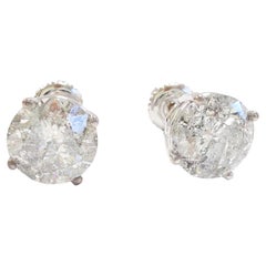 4.22 ct Round Diamond Stud Earrings in 14K White Gold