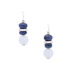 42.20 Carat Chalcedony, Sapphire, and Diamond Earrings Set in 18 Karat WG
