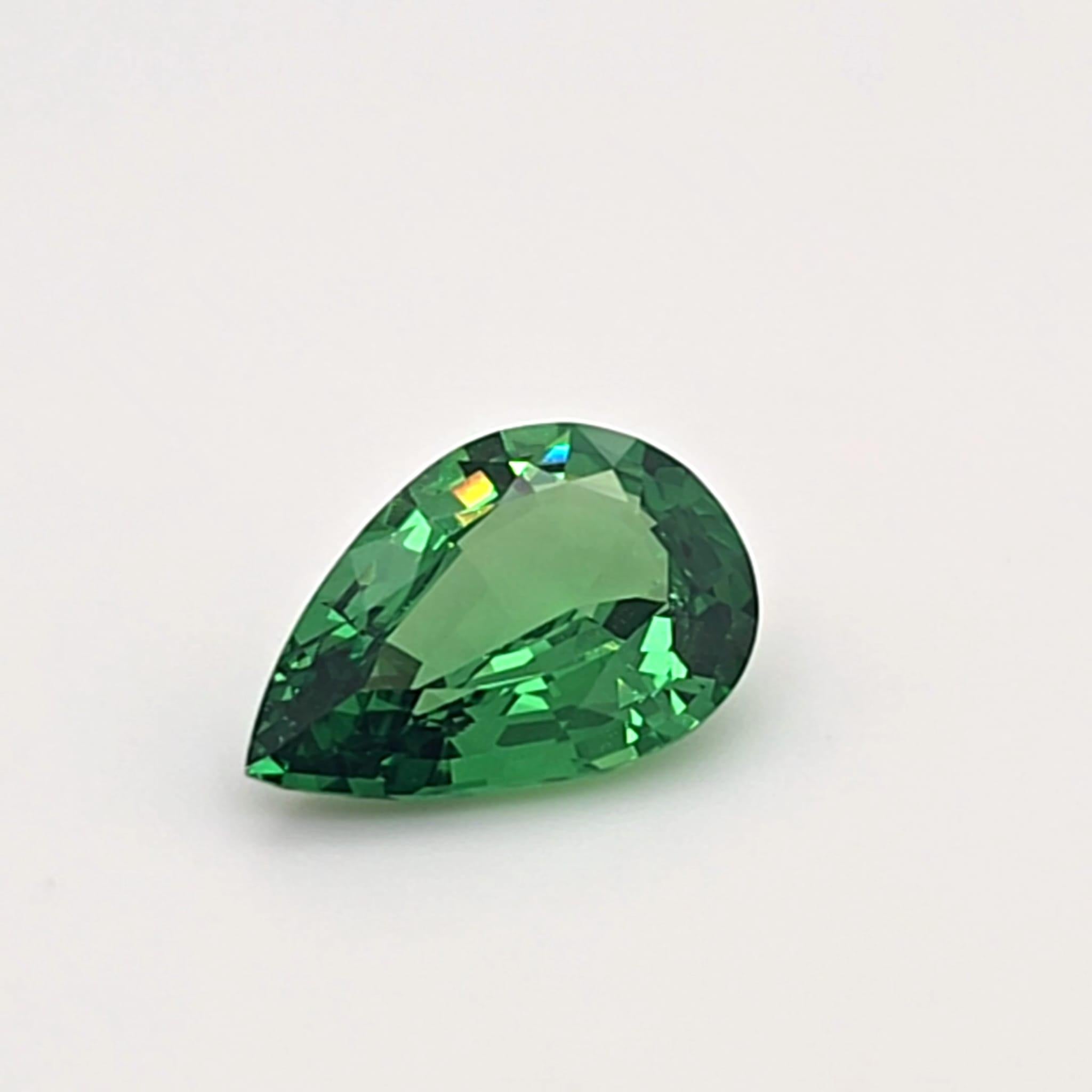 

Title
4.22 Carat Pear-Shape Tsavorite Garnet – Certified by SSEF*

Description
A rare and vibrant 4.221 carat tsavorite garnet of exceptional quality, sourced from East Africa and cut into a striking pear shape. Certified by the Swiss Gemmological