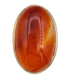 42.23 Carat Oval Cabochon Orange Agate Statement Ring in 14 Karat Yellow Gold