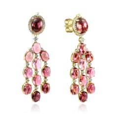 42.25 Cts Cabochon Calabar Tourmaline & Diamond 18K Yellow Gold Dangle Earrings