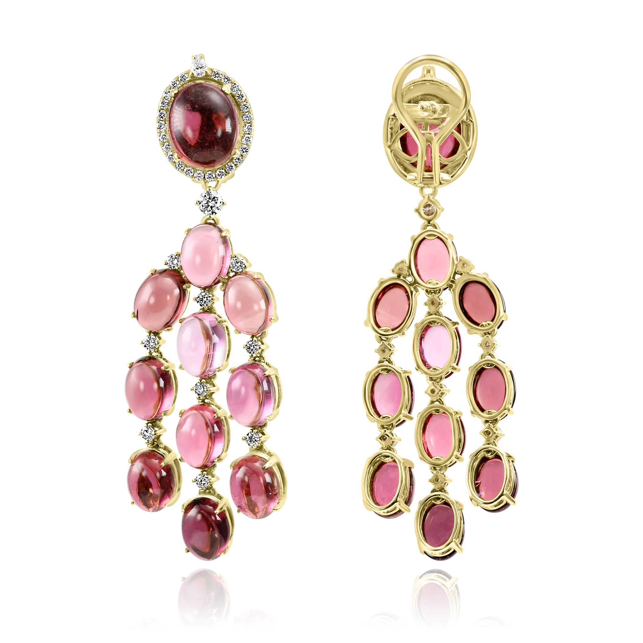 Cabochon Orecchini pendenti in oro giallo 18 carati con tormalina calabra e diamanti da 42,25 carati in vendita