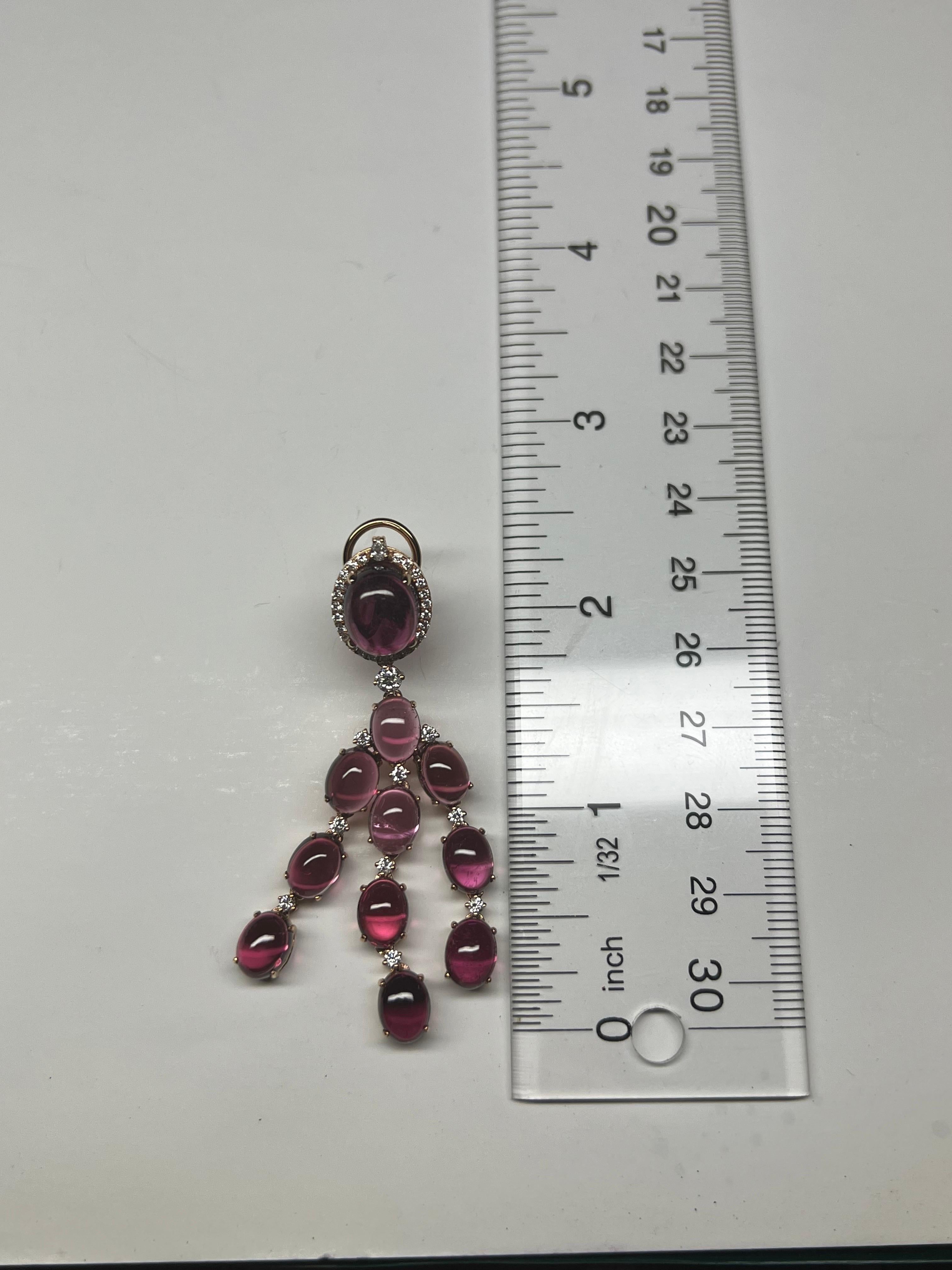 Orecchini pendenti in oro giallo 18 carati con tormalina calabra e diamanti da 42,25 carati in vendita 2