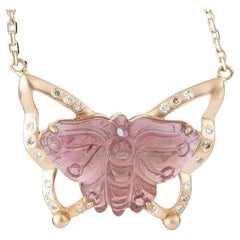 4.22ct Butterfly Tourmaline Carving 17" Necklace 18K Rose Gold AD1560