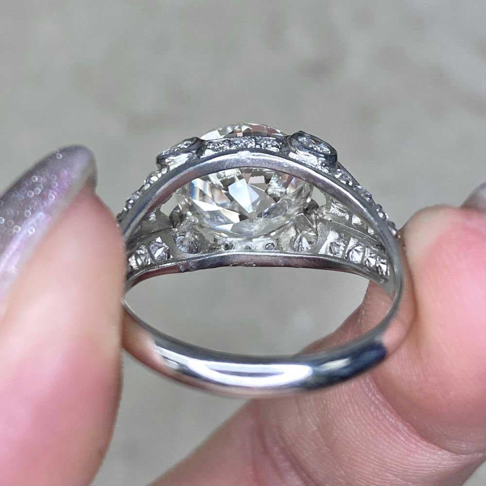 4.22ct Old European Cut Diamond Engagement Ring, Platinum, K Color, VS2 Clarity For Sale 5