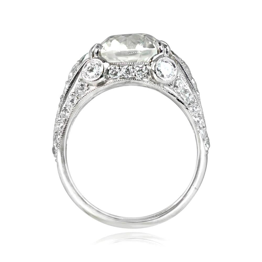 Art Deco 4.22ct Old European Cut Diamond Engagement Ring, Platinum, K Color, VS2 Clarity For Sale
