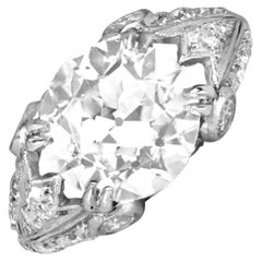 4.22ct Old European Cut Diamond Engagement Ring, Platinum, K Color, VS2 Clarity