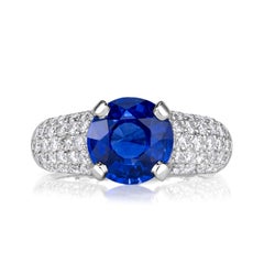 4.22ct Round Brilliant Cut Blue Sapphire Engagement Ring