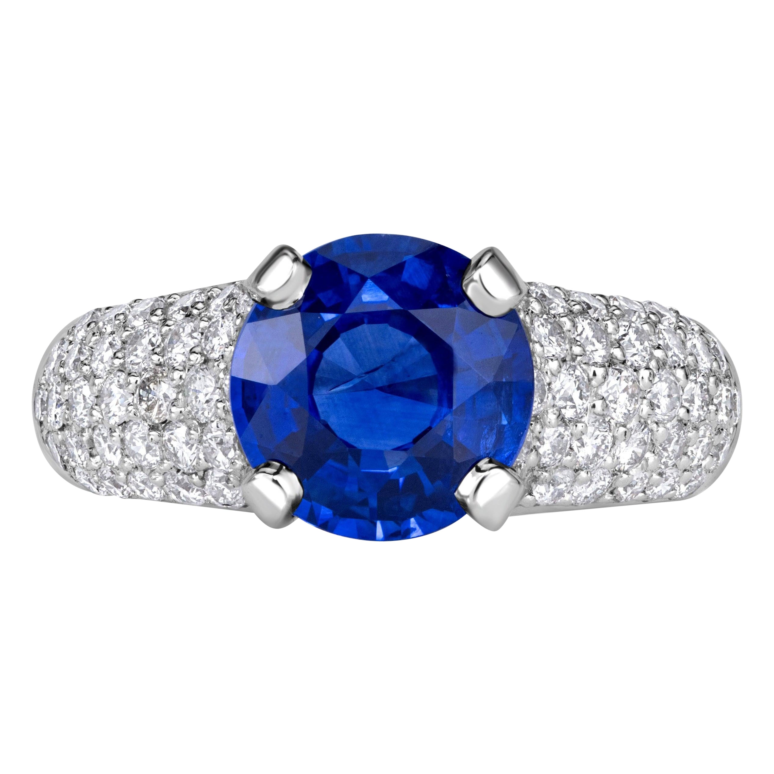 4.22ct Round Brilliant Cut Blue Sapphire Engagement Ring