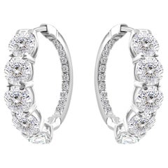 Pendientes de aro con diamante talla brillante SI/H de 4,22 qt y oro blanco de 14 quilates
