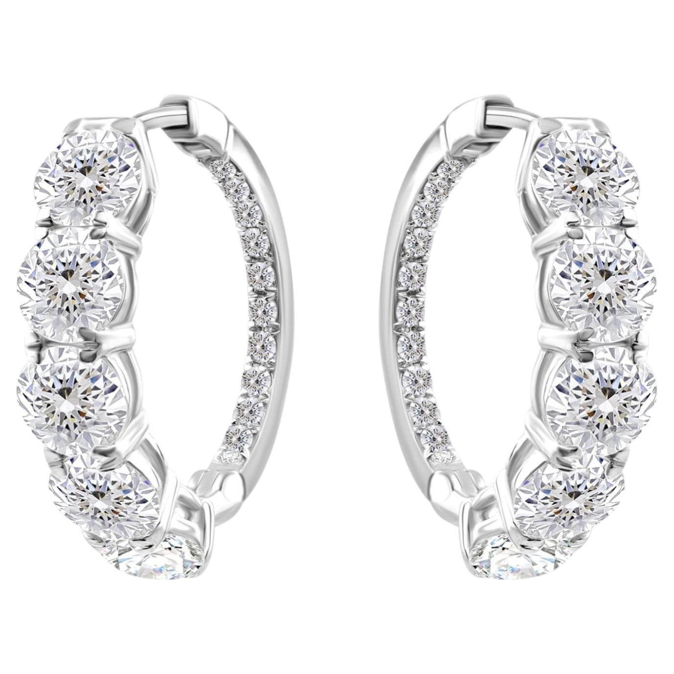 Pendientes de aro de oro blanco de 18 quilates con diamantes talla brillante SI/H de 4,22 qt