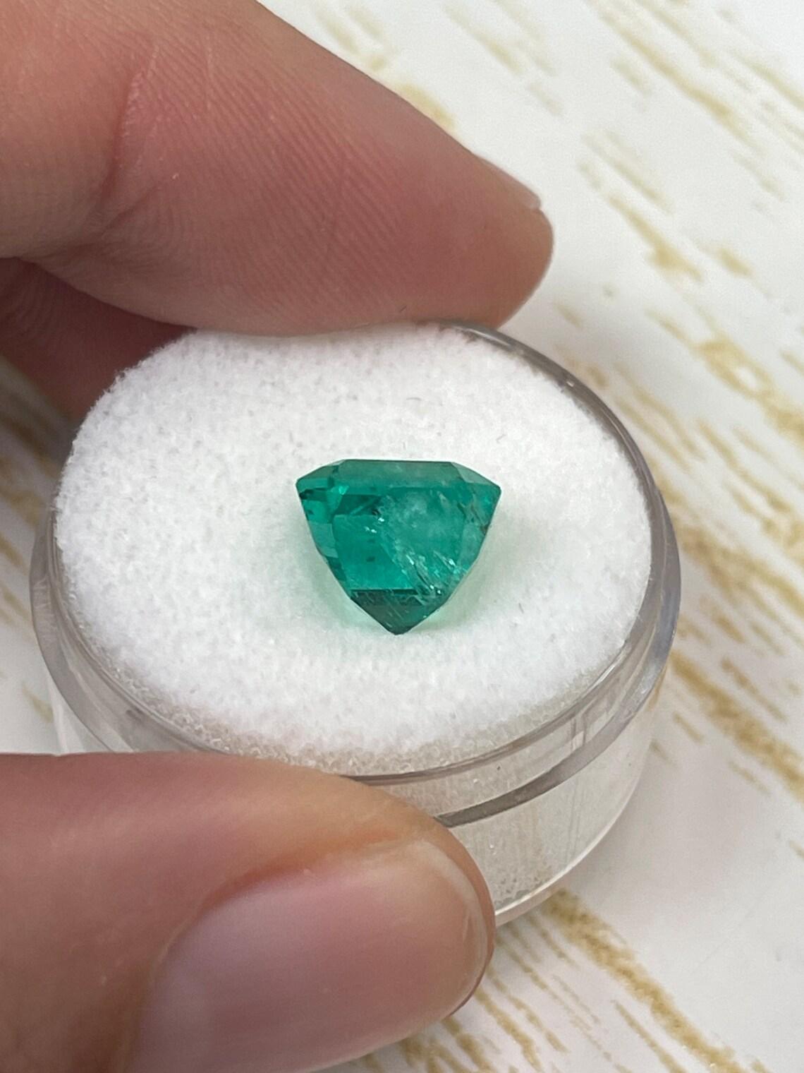 Women's or Men's 4.22ct Vivid Muzo Green Colombian Emerald 9x9mm Asscher Cut Genuine May For Sale