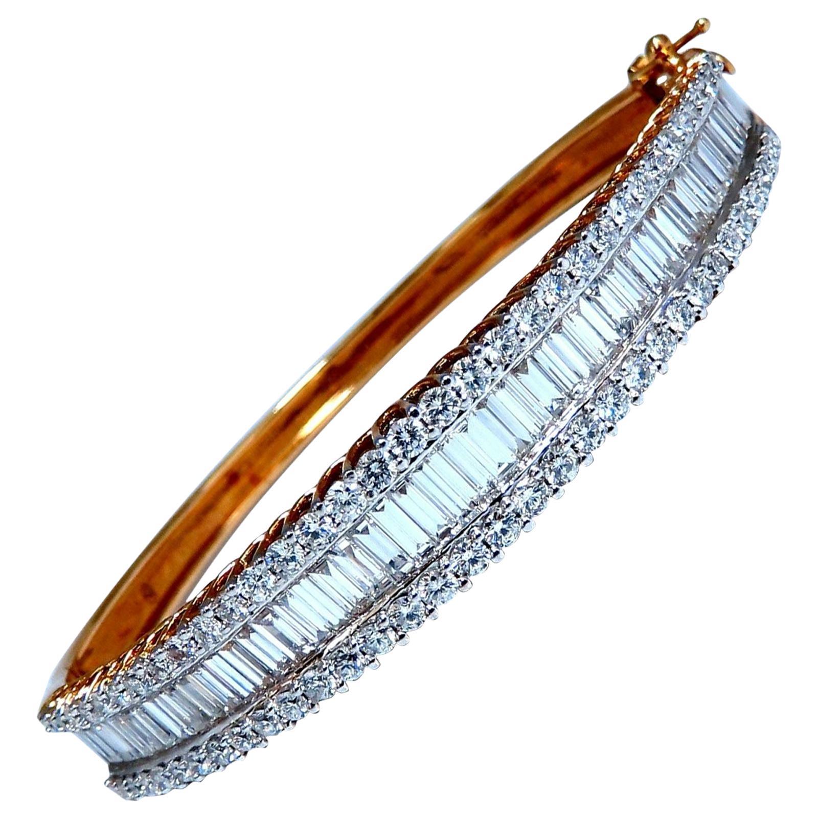 4.23 Carat Baguette and Rounds Diamond Three-Row Bracelet 14 Karat* For Sale