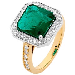 4.23 Carat Emerald White Diamonds 18 Carat White and Yellow Gold Ring