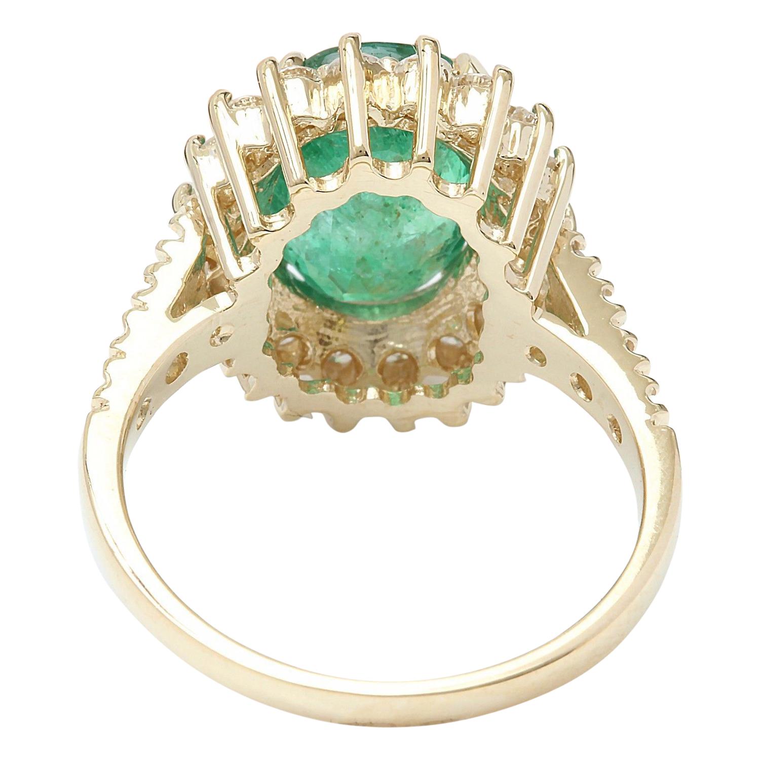 Modern Natural Emerald Diamond Ring In 14 Karat Solid Yellow Gold  For Sale