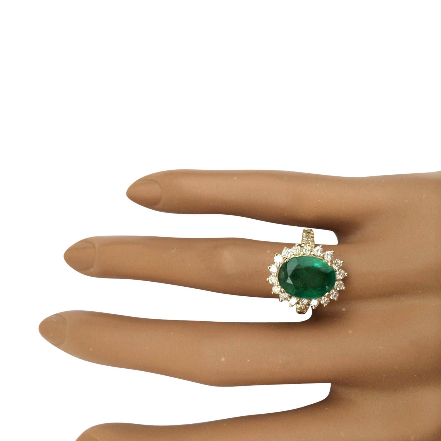 Women's Natural Emerald Diamond Ring In 14 Karat Solid Yellow Gold  For Sale