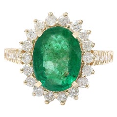 Natural Emerald Diamond Ring In 14 Karat Solid Yellow Gold 