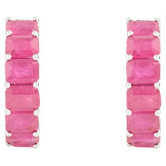 4,23 Carat Octagon Cut Ruby Hoop Earrings in 14k Solid White Gold Feiner Schmuck