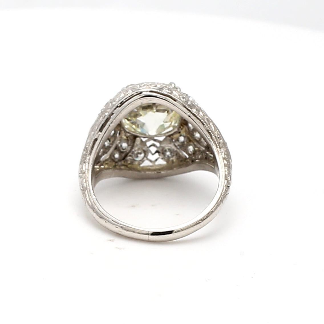 Women's 4.23 Carat Old European Cut Diamond 0.06 Carat Sapphire Platinum Art Deco Ring For Sale