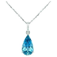 4.23 Carat Pear Shape Aquamarine and Diamond White Gold Pendant Necklace