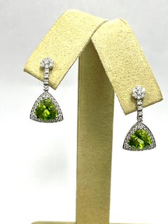 4.23 Carat Peridot Diamond Dangle Earrings