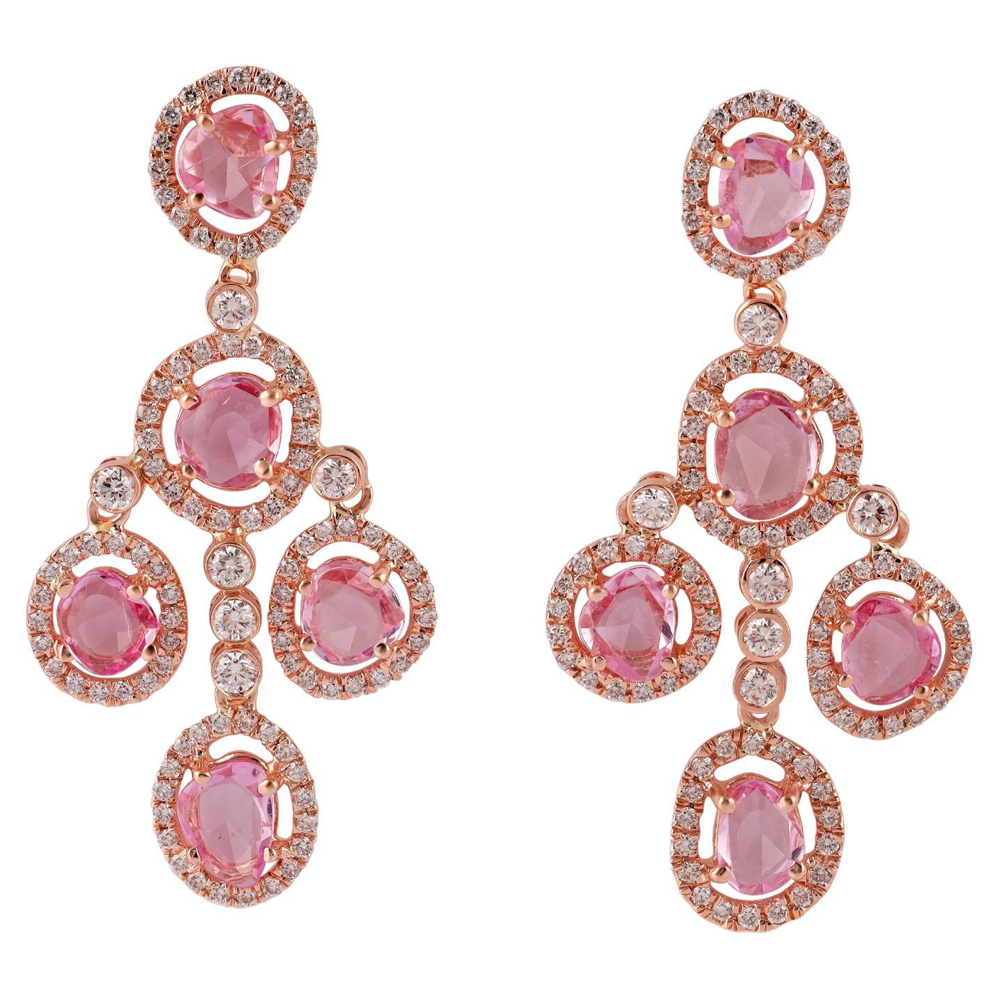 4.23 Carat Pink Sapphire & Diamond Earrings Studded in 18 Karat Rose Gold For Sale