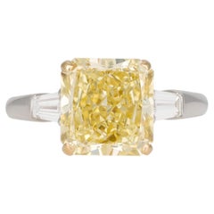4.23 Carat Round Brilliant Statement Fancy Yellow 14K White Gold  Diamond Ring