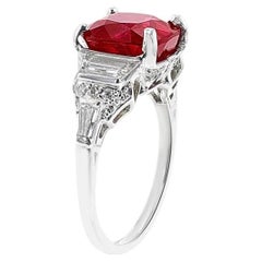 4.23 Carat Cushion  Brilliant Statement Ruby Red 18K Gold Modern Nobility ring