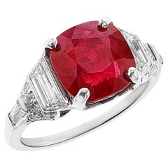 4.23 Carat Cushion  Brilliant Statement Ruby Red 18K Gold Modern Nobility ring