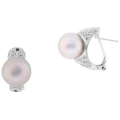4.23 Carat Tahitian South Sea Pearl and White Diamond Dangle Earrings 18K Gold 