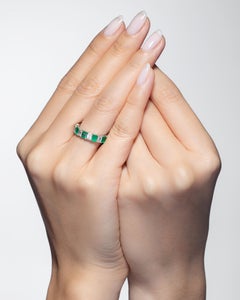 4.23 Carat Zambian Emerald and White Emerald Shape Diamond Eternity Band