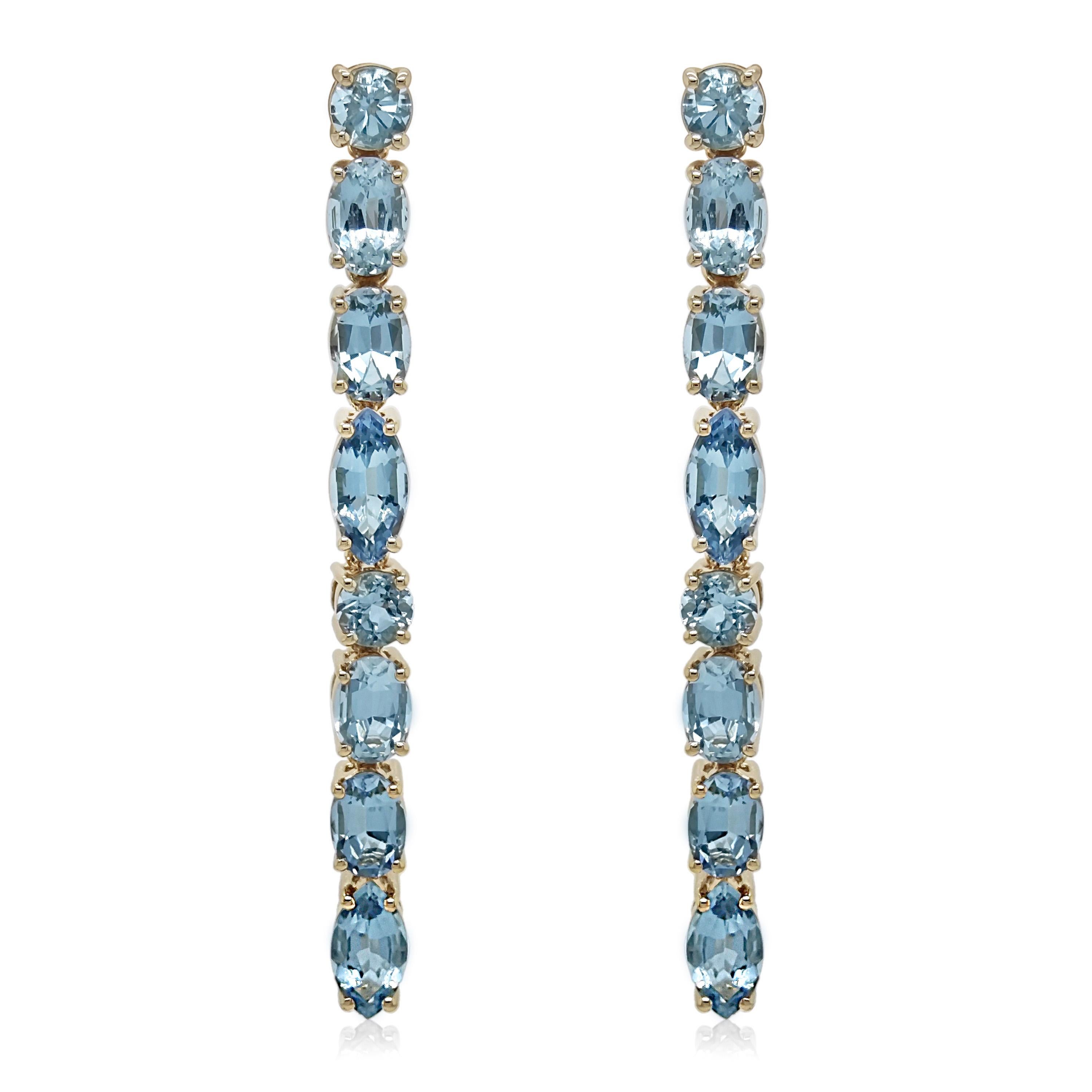 Mixed Cut 4.23 Carats Aquamarine Yellow Gold Earrings For Sale