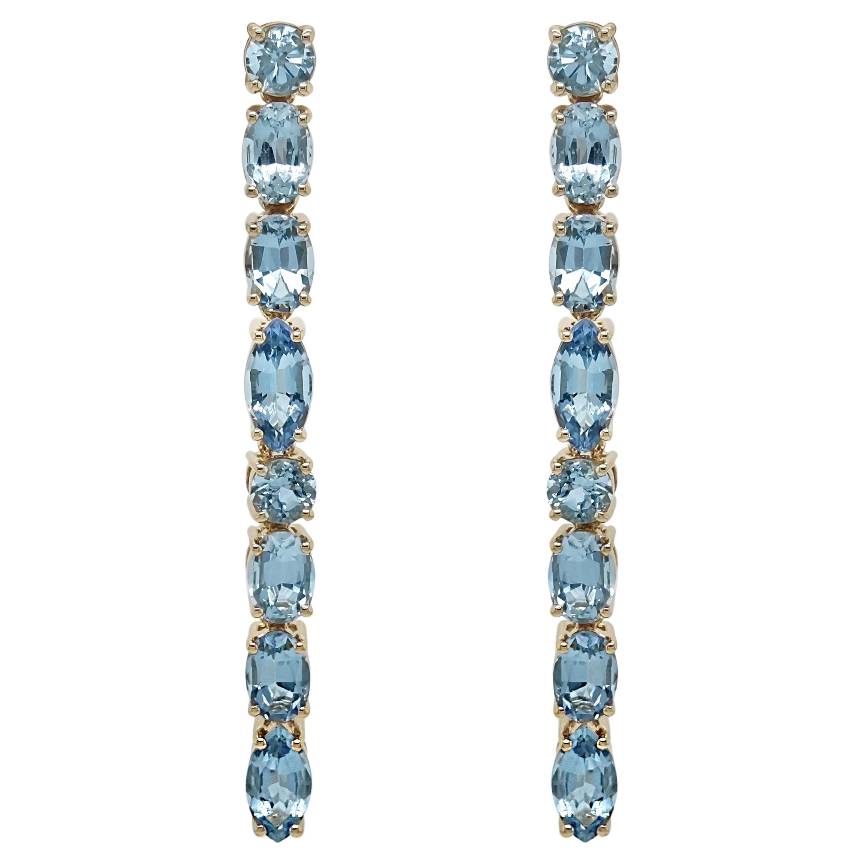 4.23 Carats Aquamarine Yellow Gold Earrings For Sale