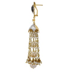4.23 Ice Diamond and Akoya Pearl 18 Karat Yellow Gold Tassel Earrings