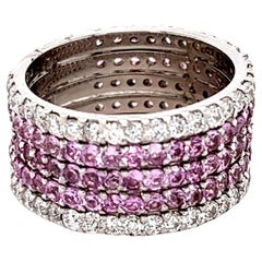 4.23 Natural Pink Sapphire Diamond White Gold Cocktail Band Ring