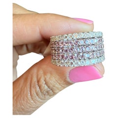 4.23 Natural Pink Sapphire Diamond White Gold Cocktail Band Ring