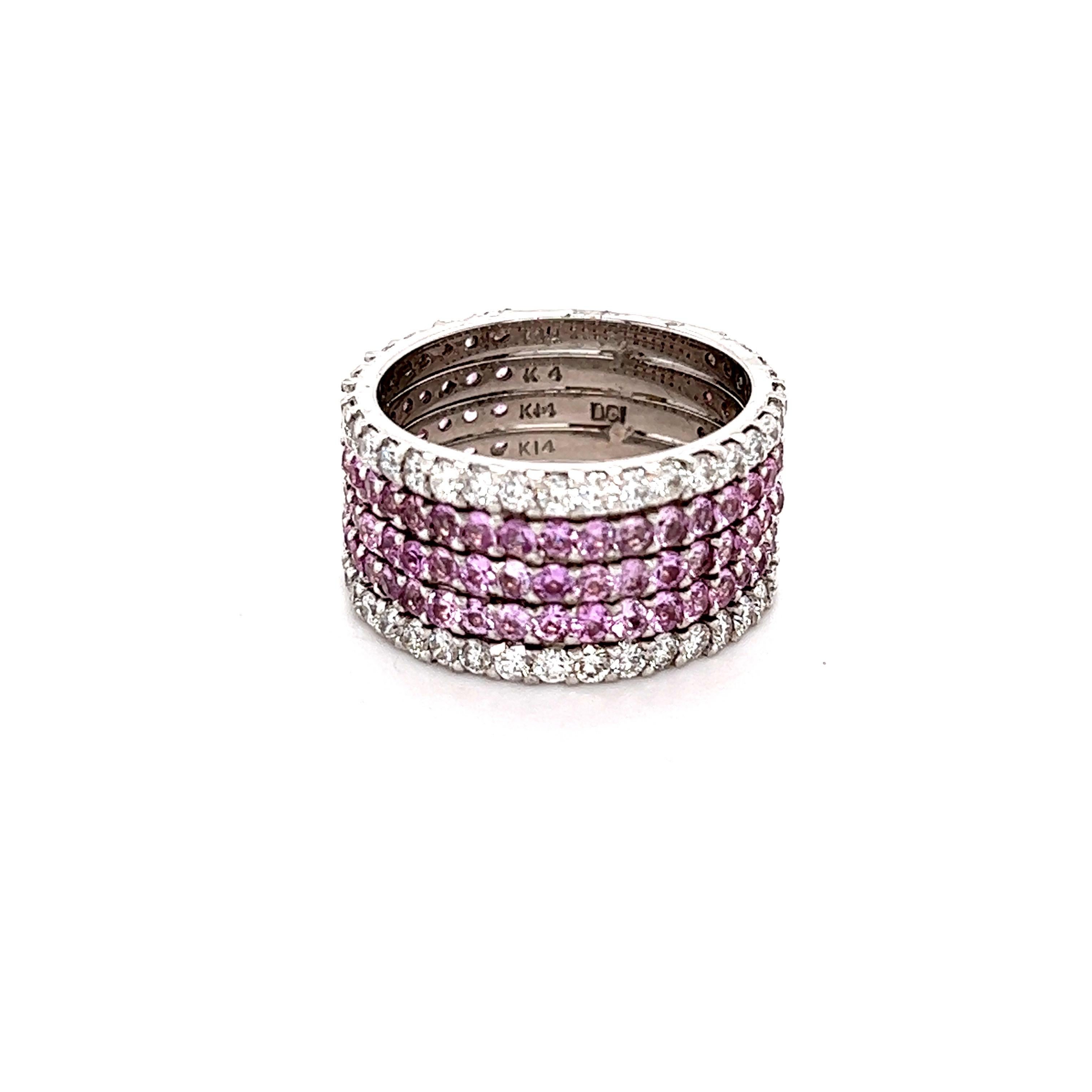 Contemporary 4.23 Pink Sapphire Diamond White Gold Cocktail Ring For Sale