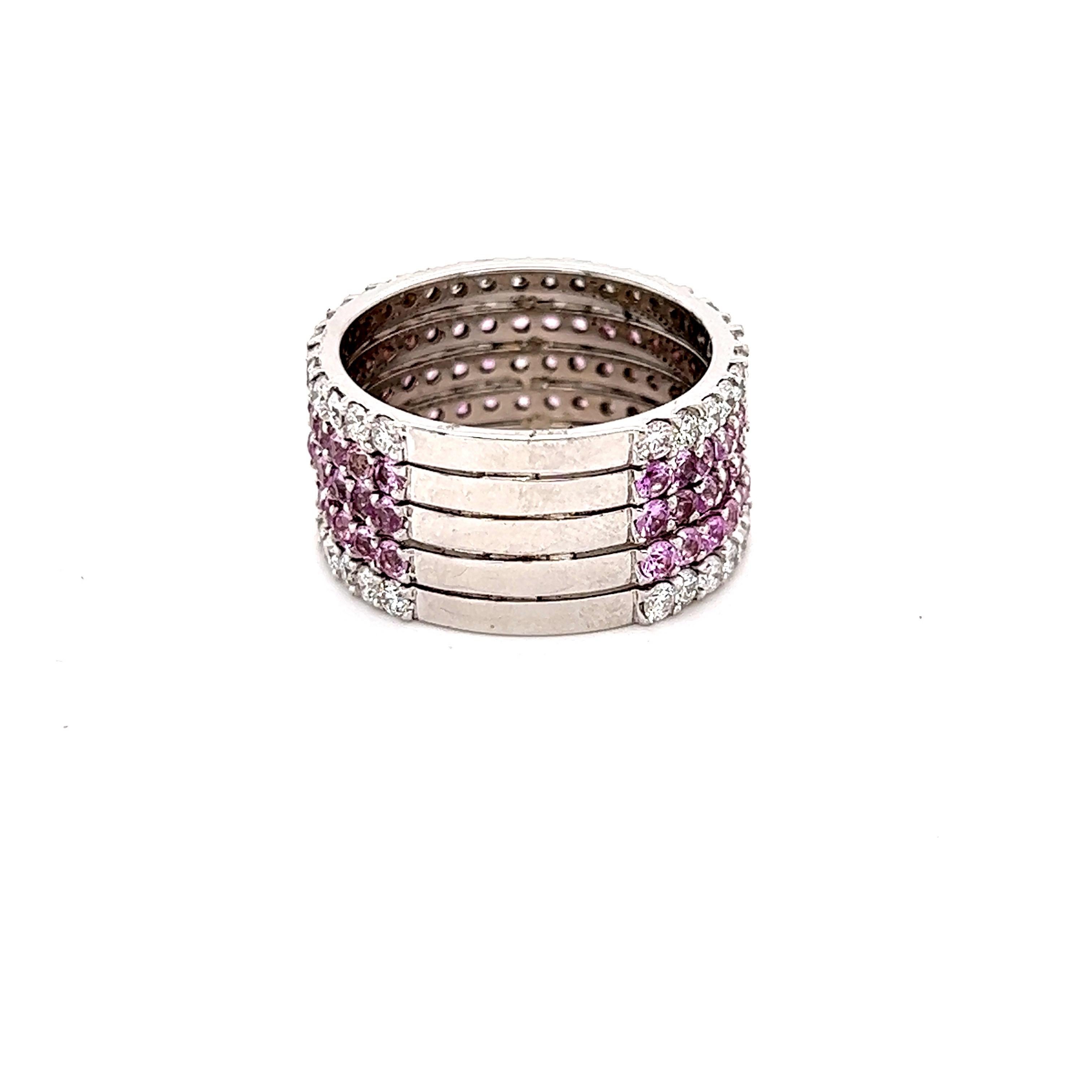 Round Cut 4.23 Pink Sapphire Diamond White Gold Cocktail Ring For Sale