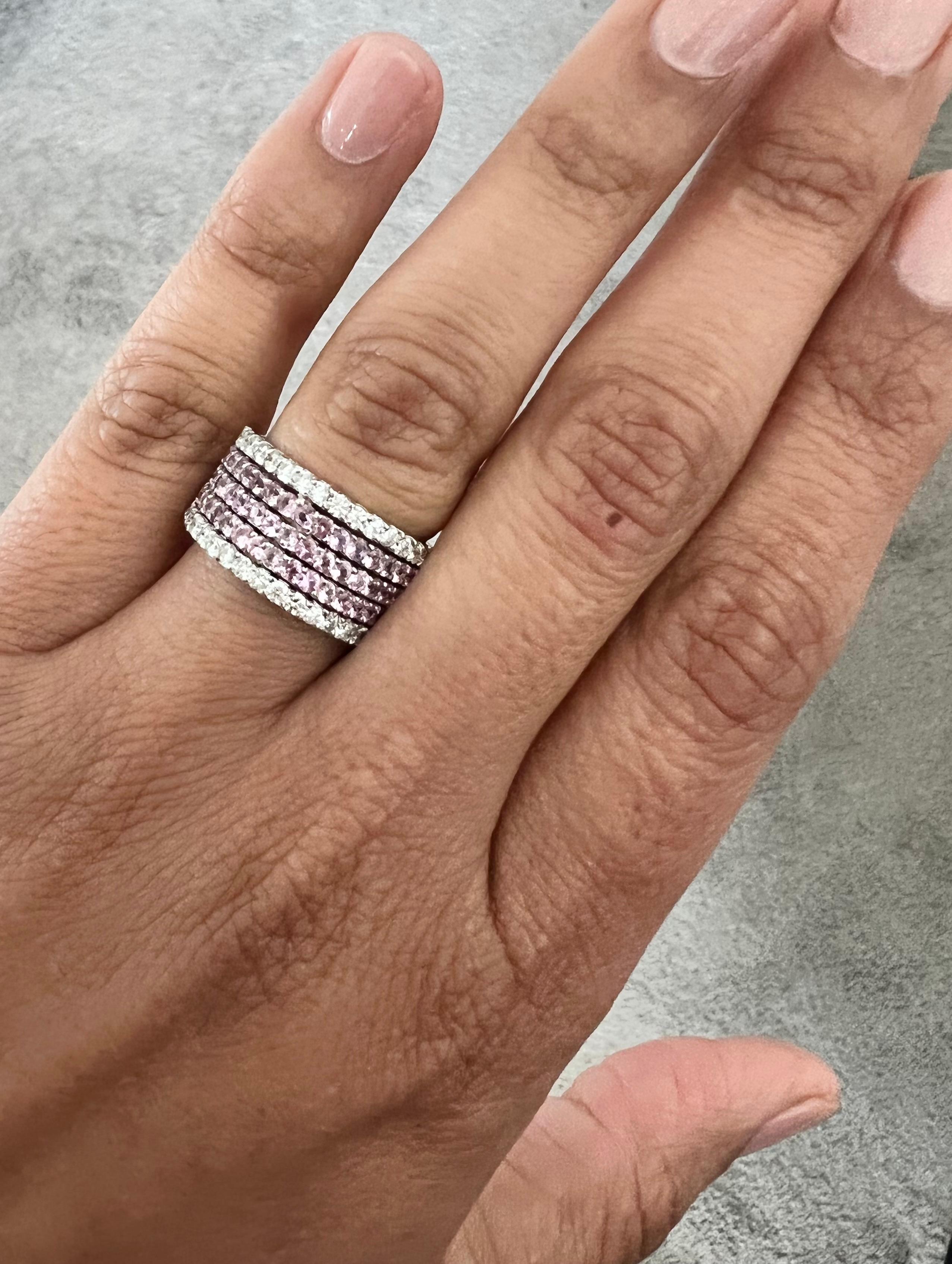 4.23 Pink Sapphire Diamond White Gold Cocktail Ring In New Condition For Sale In Los Angeles, CA