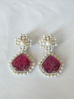 42.31 carats, carved Tourmaline, Freshwater Pearls & Diamonds Chandelier Earring