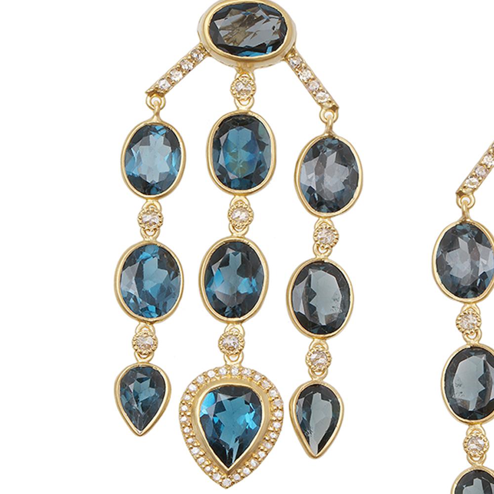 Curtain Earrings Set in 20 Karat Yellow Gold with 42.33-carat Mystic Blue Topaz and 0.98-carat Diamonds. These earrings are part of our Affinity Collection which celebrates diversity through the use of some of Earth's divine treasure.