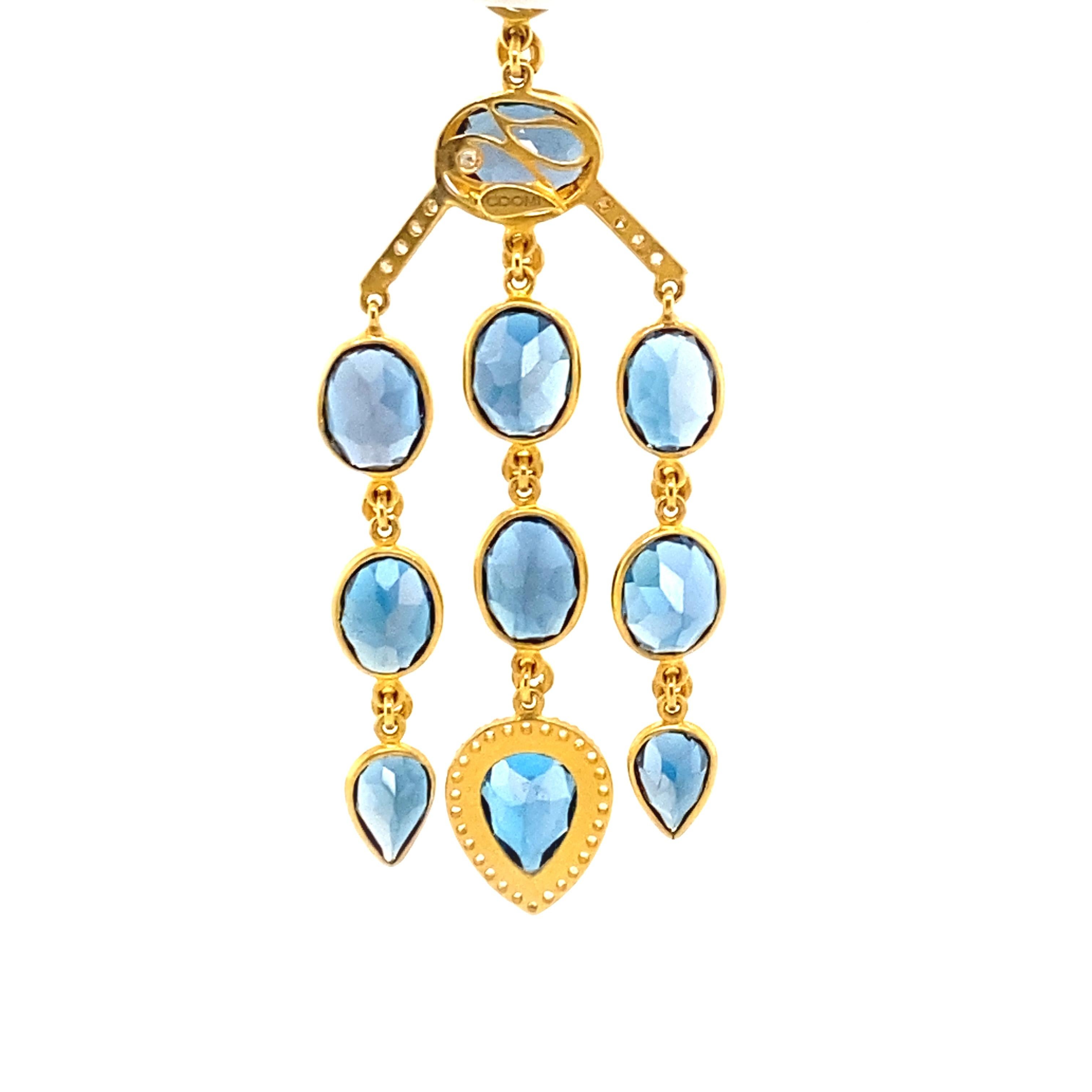 42.33 Carat Mystic Blue Topaz Curtain Earrings with Diamonds In New Condition For Sale In Secaucus, NJ