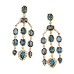 42.33 Carat Mystic Blue Topaz Curtain Earrings with Diamonds
