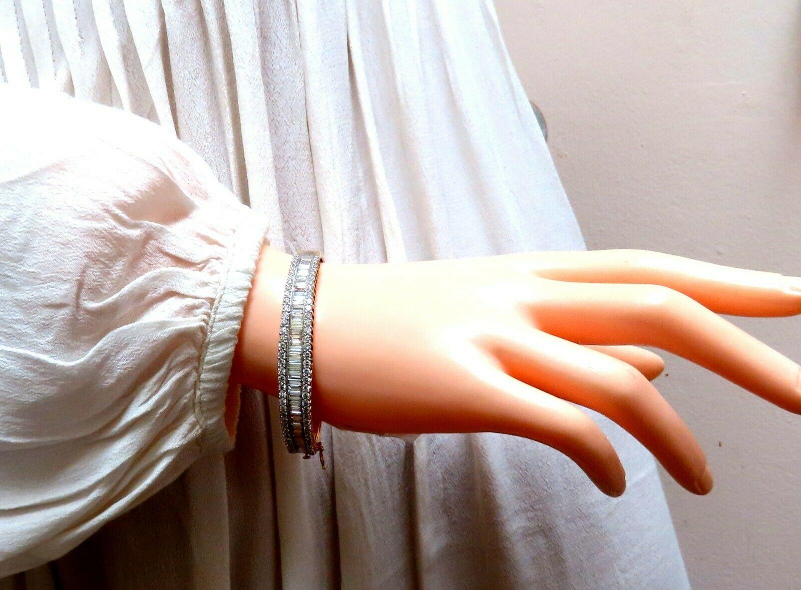 Taille baguette Bracelet à trois rangées de diamants taille baguette et ronde de 4,23 carats en or 14 carats en vente