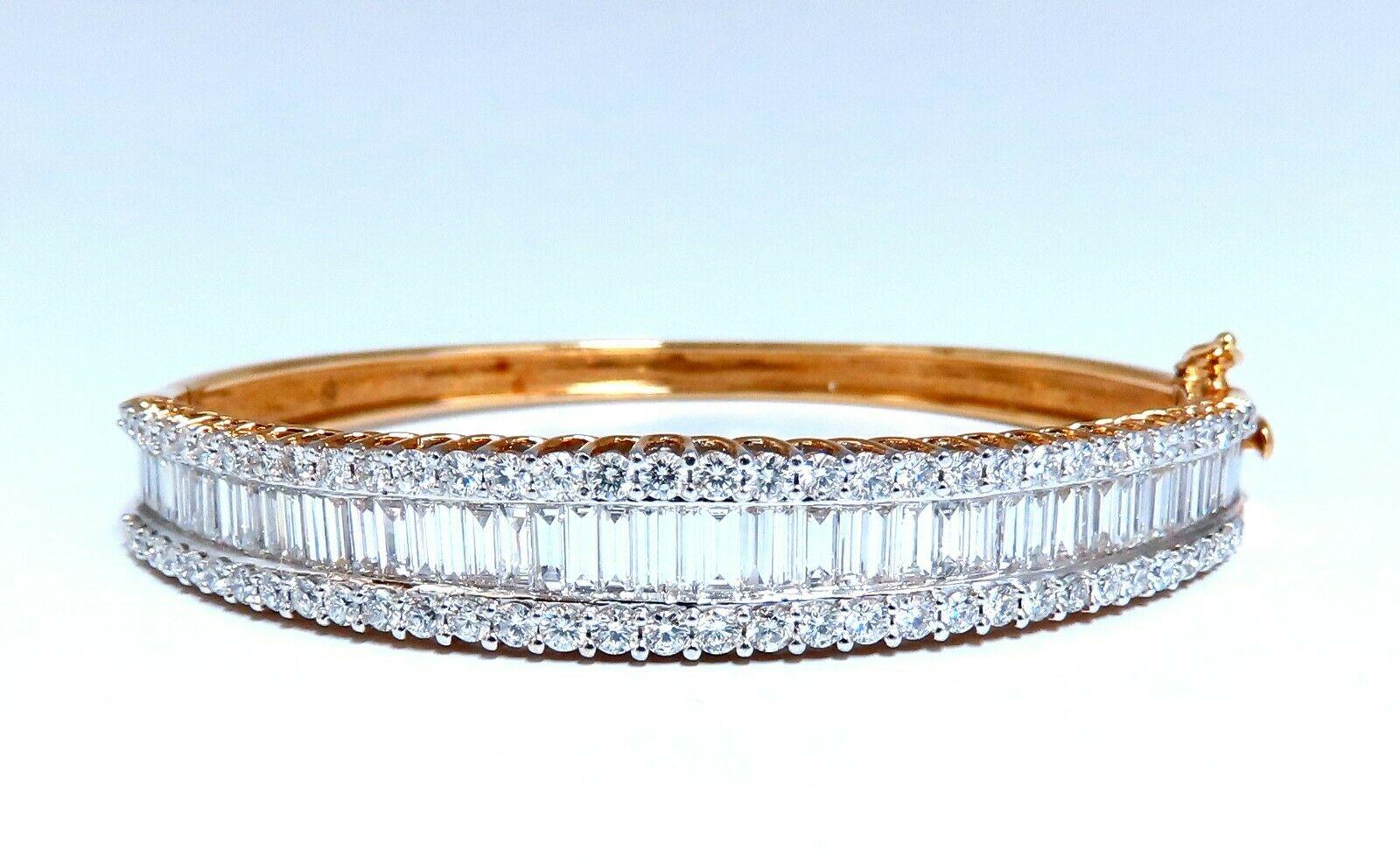Bracelet à trois rangées de diamants taille baguette et ronde de 4,23 carats en or 14 carats Unisexe en vente