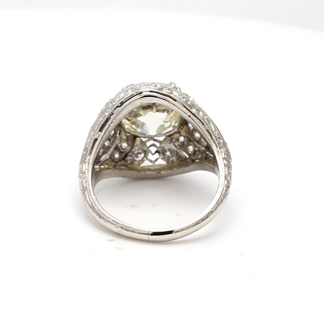 4,23ct Old European Cut Diamant & Saphir Platin Art Deco Filigran Ring im Zustand „Gut“ im Angebot in New York, NY