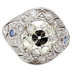 4.23ct Old European Cut Diamond 
Sapphire Platinum Art Deco Filigree Ring