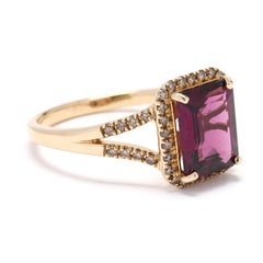 4.23ctw Rhodolite Garnet and Diamond Engagement Ring, 14k Yellow Gold