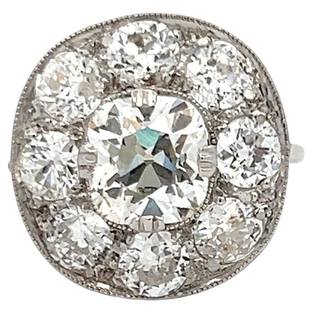Anillo de compromiso en platino con diamante europeo antiguo y brillante en cojín de 4,24 quilates